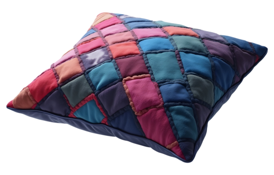 Colorful patchwork pillow offers cozy accent to home decor, bringing vibrant comfort