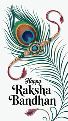 Elegant Raksha Bandhan Greeting with Rakhi and Peacock Feather Design