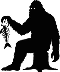 Bigfoot Fishing Silhouette - Sasquatch Fish Skeleton

