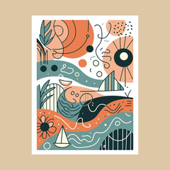 Abstract summer poster or card in simple scribble style, with summer vacation theme