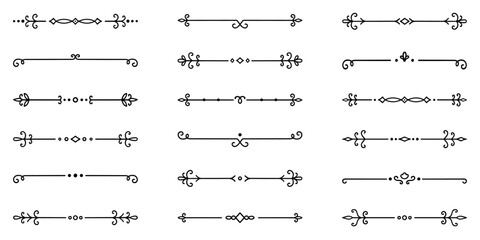 Text dividers doodle set. Wedding decorative elements. Divider ornament, borders, vintage line separators. Hand drawn vector illustration isolated on white background