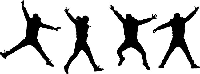 Energetic Jumping People: Dynamic Youth Silhouettes Vector