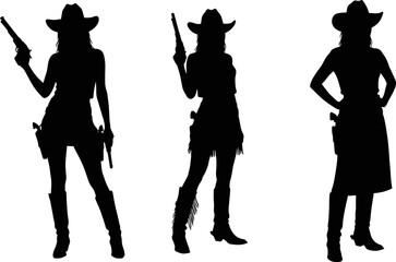 Dynamic Cowgirl Silhouettes: Western Woman Poses Vector Art