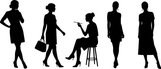 Elegant Women Silhouettes: Diverse Poses and Activities