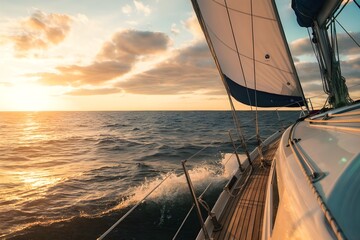 Sailing into the sunset on a peaceful ocean voyage