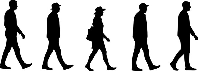  Diverse Walking People Silhouettes: Urban Commute Vector