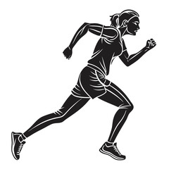 of a woman running with determination and athletic prowess shown Silhouette
