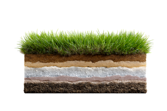 Layers of soil with grass on top representing earth’s structure
