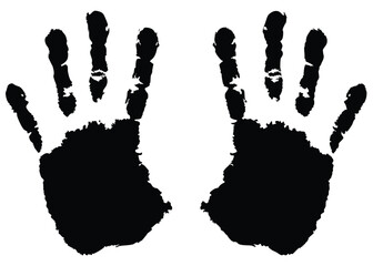 Two isolated black handprints show texture and rough edges against a plain white backdrop