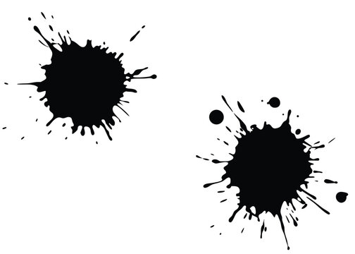 Two isolated blots of black ink create splatters on a clean white canvas