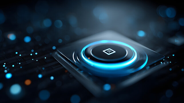 Blue contactless payment icon illustration showcasing futuristic user interface elements in clean blue tech style perfect for fintech cybersecurity cloud infrastructure or digital Sa