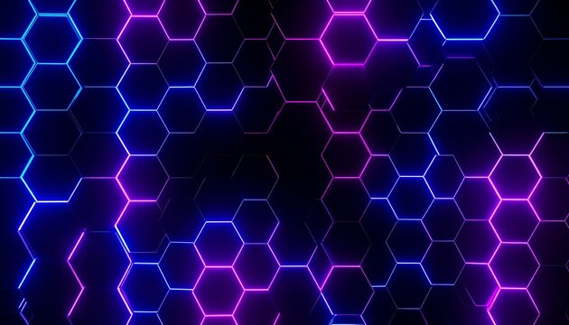 Neon Hexagon Grid Background.