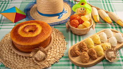 June Festival Table, a typical and delicious June Festival table in Brazil with sweets, cakes and accessories, selective focus.