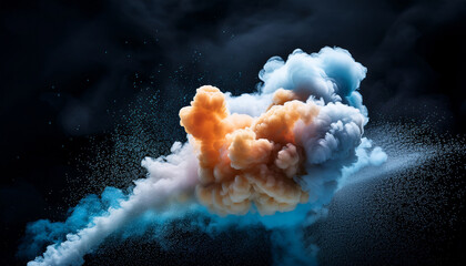 dynamic chemical reaction with smoke bomb explosion creating swirling smoke