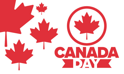 Canada Day. Happy national holiday, celebrated annual in July 1. Canadian flag. Maple leaf. Patriotic symbol and elements. Poster, card, banner and background. Vector illustration