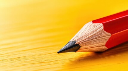 A striking close-up of a vibrant red pencil positioned on a bright yellow surface, highlighting artistic creativity and the beauty of simplicity in everyday objects.