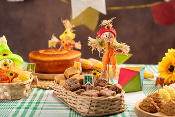 June Festival Table, a typical and delicious June Festival table in Brazil with sweets, cakes and accessories, selective focus.