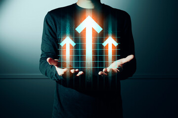 hand of businessman interactive touching a holographic of transaction financial network data...