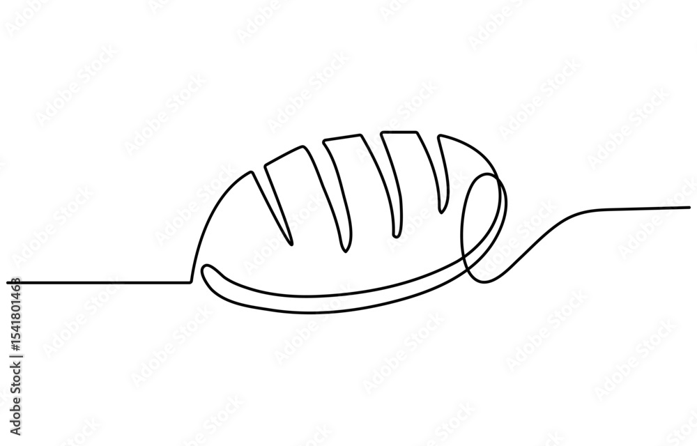 Poster Bread one line drawing, One continuous line drawing of long loaf bread, Continuous line art drawing Bread in the form of a baguette Long sandwich bread. One Continuous Line Drawing of Bread Icon.