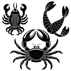 fish art, seafood black silhouette, white background,  monochrome illustration, stylized fish, seafood icon, fish set, Seafood Illustration Bundle