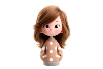 Cute character with brown hair wearing a cozy polka dot sweater