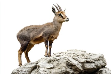 Isolated Goral Standing a Rocky Outcrop on White Background