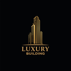 Obraz premium Luxury real estate skyscraper logo in gold – perfect for property, architecture, and construction branding
