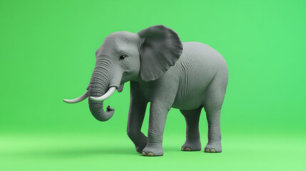 Obraz premium Realistic elephant walking on a vibrant green background, showcasing its natural beauty and grace