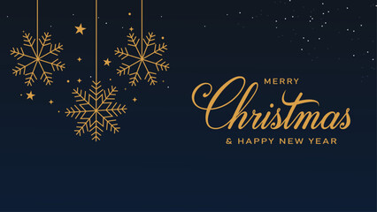 Merry Christmas and Happy New Year  Greeting card or invitation template with golden Christmas text on background.
