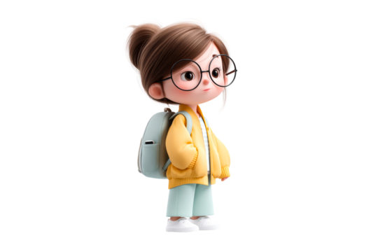 Cute animated girl wearing glasses with backpack and casual outfit