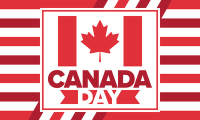 Canada Day. Happy national holiday, celebrated annual in July 1. Canadian flag. Maple leaf. Patriotic symbol and elements. Poster, card, banner and background. Vector illustration