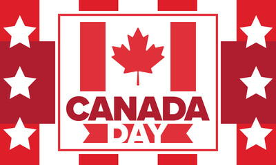 Canada Day. Happy national holiday, celebrated annual in July 1. Canadian flag. Maple leaf. Patriotic symbol and elements. Poster, card, banner and background. Vector illustration