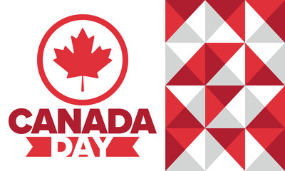 Canada Day. Happy national holiday, celebrated annual in July 1. Canadian flag. Maple leaf. Patriotic symbol and elements. Poster, card, banner and background. Vector illustration