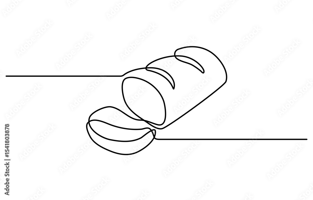 Poster Bread one line drawing, One continuous line drawing of long loaf bread, Continuous line art drawing Bread in the form of a baguette Long sandwich bread. One Continuous Line Drawing of Bread Icon.