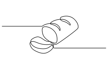 Bread one line drawing, One continuous line drawing of long loaf bread, Continuous line art drawing Bread in the form of a baguette Long sandwich bread. One Continuous Line Drawing of Bread Icon.
