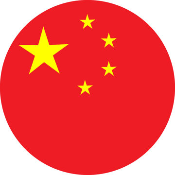 china flag or tiongkok flag simple icon in round or circle shape	
