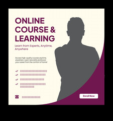 Online Course and Learning Advertisement. Online course social media post design template.