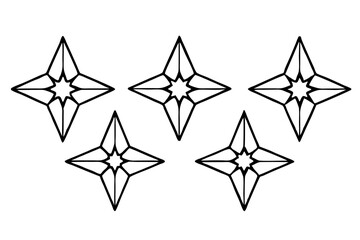 Elegant Star Ornament Line Art Vector Set