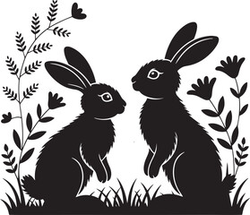 rabbit silhouette, bunny silhouette, hare silhouette, black rabbit, easter bunny, cute bunny, wildlife rabbit, animal silhouette, outline rabbit, hopping rabbit, sitting bunny, cartoon rabbit, forest 