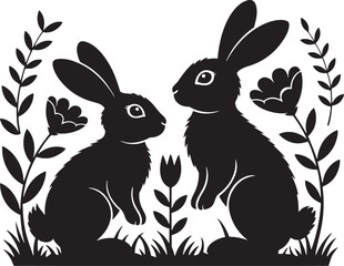 rabbit silhouette, bunny silhouette, hare silhouette, black rabbit, easter bunny, cute bunny, wildlife rabbit, animal silhouette, outline rabbit, hopping rabbit, sitting bunny, cartoon rabbit, forest 