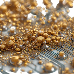 Golden circuit board design technology abstract digital background art isolated on transparent background