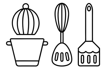 Festive Baking Tools Line Art Vector