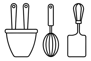 Festive Baking Tools Line Art Vector