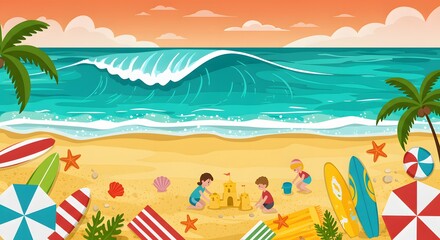 Obraz premium Tropical beach with palm trees, summer sea, and island nature landscape