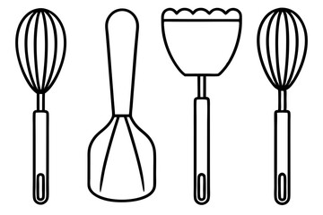 Festive Baking Tools Line Art Vector