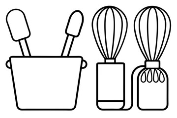 Festive Baking Tools Line Art Vector