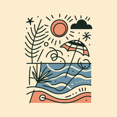 Abstract summer poster or card in simple scribble style, with summer vacation theme