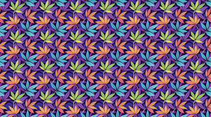 Psychedelic Cannabis Leaf Seamless Pattern with Neon Colors