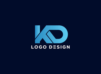 Bold KD monogram logo design with modern gradient blue typography on dark background, perfect for tech startups, creative branding, or digital business identity