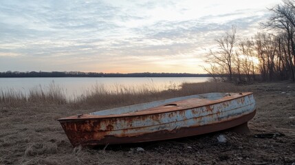 boat sitting beach deep deserted rust sunrise springtime after loss despair ratio young favorite
